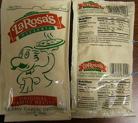 T. Marzetti Co Issues Allergy Alert on Undeclared Milk and Egg in Single Serve Packets of Larosa's Creamy Garlic Dressing Due to Label Issue